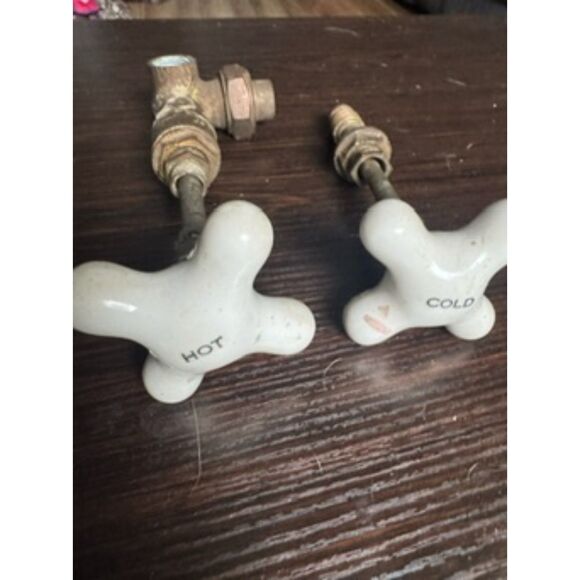 Antique Vintage White Porcelain Cross Handle Faucet Knobs Hot Cold X Handles 8" - Picture 3 of 5